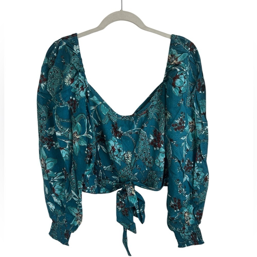 BOG Band of the Free SYBILLE Teal Floral Crossover Crop Top Womens Sz Large NWT - Picture 5 of 13
